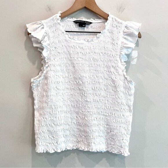 Veronica Beard Ruffle Flutter Sleeve Smocked Top - Picture 3 of 13